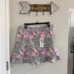 Lady Hagen Gray A-Line Golf Skirt with Pink Floral Print Size 12 NWT
